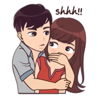 🙊 SHHH! Paar, Pssst, Ruhe, Liebe, Cartoon whatsapp sticker