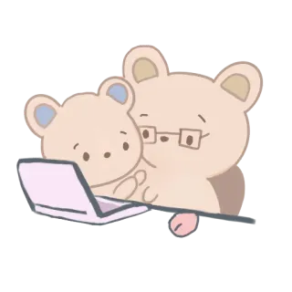 ✍ bears, laptop, cute, cartoon, animals, family telegram sticker