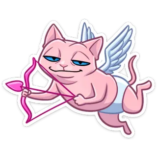 💘 고양이, 큐피드, 화살, 사랑, 발렌타인데이, 날개, 분홍색 telegram sticker