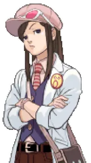 😒 Ema Skye Ace Attorney Ema Skye, Ace Attorney, nhà khoa học, nghiêm túc, anime, trò chơi điện tử, nhân vật telegram sticker