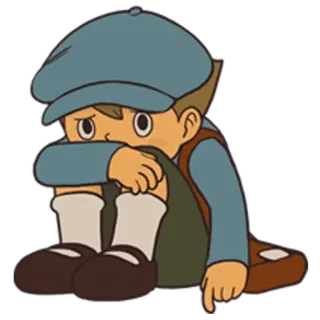 😔 Luke Triton Professor Layton series 루크 트라이튼, 레이튼 교수, 비디오 게임 캐릭터, 만화, 슬픈, 소년 whatsapp sticker