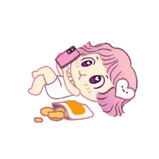 💕 carino, anime, ragazza, snack, sdraiata, cartone animato telegram sticker