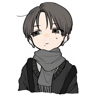 😒 desenho animado, menino, cachecol, ilustração, retrato, fofo, anime telegram sticker