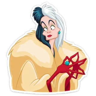 ☹️ Cruella de Vil 101 Dalmatians Cruella, villano, Disney, animación, personaje, malvado whatsapp sticker