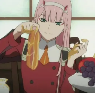 🥩 Zero Two Darling in the Franxx Anime, Zero Two, Darling in the Franxx, Karakter, Kartun, Makanan telegram sticker