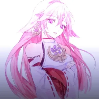 🔮 Yae Miko Genshin Impact 애니메이션, 비디오 게임, 분홍색 머리, 여우, 미코, 야에 whatsapp sticker