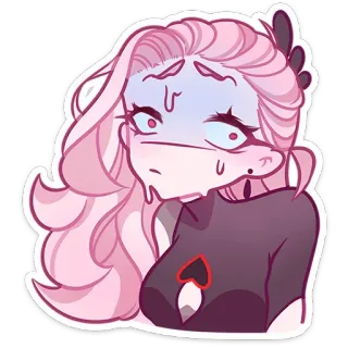 😰 sticker, vrouw, roze haar, cartoon, anime stijl, meisje whatsapp sticker