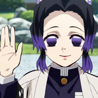 🦋 Shinobu Kocho Demon Slayer Аниме, Шинобу Кочо, Клинок, рассекающий демонов, Приветствие, Машет рукой telegram sticker