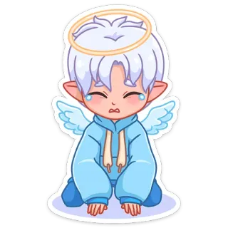 😢 ангел, плачет, милый, каваий, нимб, крылья telegram sticker