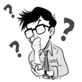 ❔ думает, вопрос, мультик, в замешательстве, очки, мужчина telegram sticker