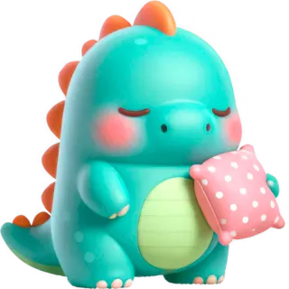 🥱 ไดโนเสาร์, นอนหลับ, น่ารัก, หมอน, การ์ตูน, สัตว์เลื้อยคลาน whatsapp sticker