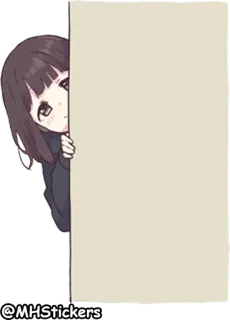 👀 @MHStickers Аниме девушка, Мультфильм, Подглядывать, Выглядывать, Стеснительный telegram sticker