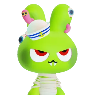 🐸 괴물, 토끼, 생물, 장난감, 초록색, 선원 모자 telegram sticker