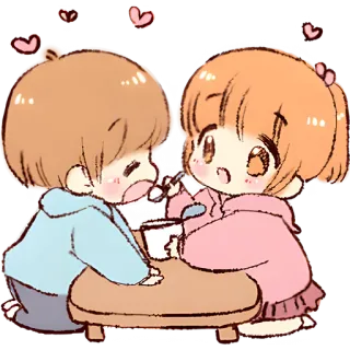 🍧 Hoạt hình, Dễ thương, Cặp đôi, Tình yêu, Ăn uống, Kawaii whatsapp sticker
