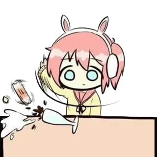 🍷 Anime, Fille, Boisson renversée, Accident, Mignon whatsapp sticker