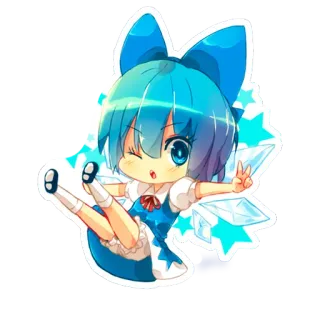 ✌ Anime, Chibi, Süß, Mädchen, Blaue Haare, Sticker, Cartoon telegram sticker