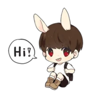 ✋ Hi! Chibi, Orejas de conejo, Lindo, Dibujos animados, Personaje, Hola telegram sticker