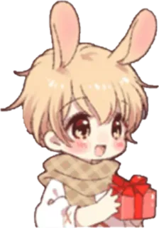 😊 coniglio, regalo, sciarpa, carino, cartone animato, chibi telegram sticker