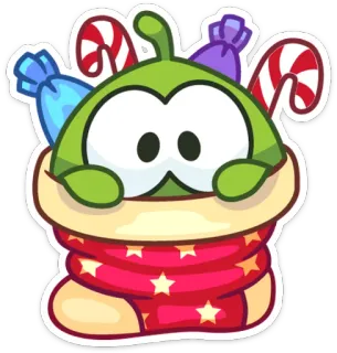 🐸 Ом Ном, Рождество, конфеты, милый, мультфильм telegram sticker