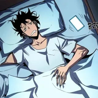 💎 BZZ mengantuk, pria, lelah, alarm, tempat tidur, anime, pagi whatsapp sticker