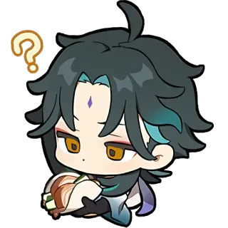 🌸 Xiao Genshin Impact chibi, anime, video game, question mark, confusion, food, genshin impact, xiao telegram sticker