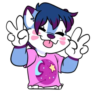 😋 peace sign, cartoon, furry, animal, cute, anthropomorphic telegram sticker