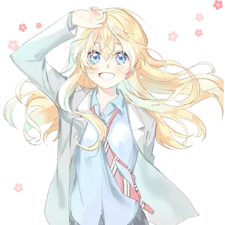 😊 Anime, Ragazza, Bionda, Uniforme scolastica, Carina, Sorridendo, Ritratto telegram sticker