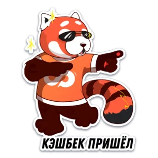 🤩 КЭШБЕК ПРИШЁЛ แพนด้าแดง, การ์ตูน, เงินคืน, แว่นกันแดด, สัตว์, รัสเซีย telegram sticker