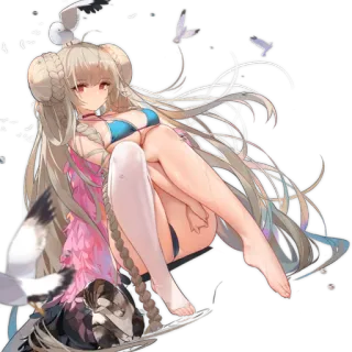 😑 gadis anime, bikini, burung, rambut panjang, ilustrasi telegram sticker