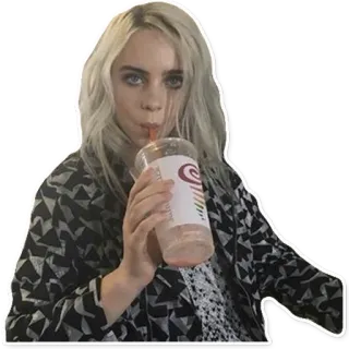 🥤 Billie Eilish певец, знаменитость, музыка, женщина, пьющий, неформальный telegram sticker