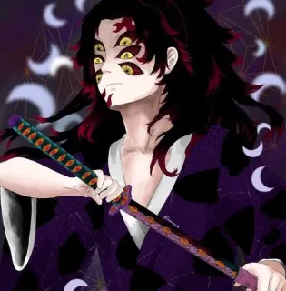 🌓 Kokushibo Demon Slayer quỷ, kiếm, anime, mắt, mặt trăng, kẻ phản diện telegram sticker