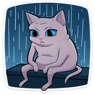 😞 cat, sad, rain, sphynx, depressed, cartoon telegram sticker