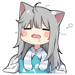 🤤 anime, sleepy, kawaii, cute, cat ears, chibi, tired telegram sticker