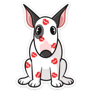 😘 chien, bull terrier, baiser, rouge à lèvres rouge, animal, mignon, dessin animé whatsapp sticker