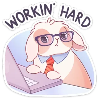 🤓 WORKIN' HARD coelho, laptop, trabalho, duro, desenho animado, animal, escritório, óculos whatsapp sticker