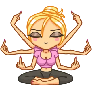 ☝ Stinkefinger, beleidigend, Yoga, Cartoon, Frau, Geste telegram sticker