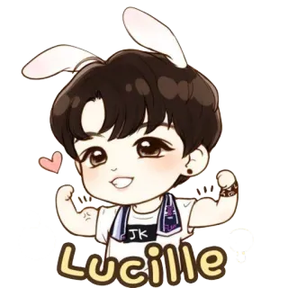 💪 Lucille 만화, 귀여운, 치비, 토끼 귀, 하트, 근육 telegram sticker