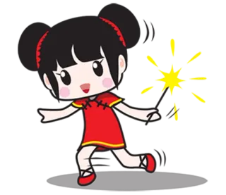 🎇 Mädchen, Wunderkerze, chinesisch, traditionell, Cartoon telegram sticker