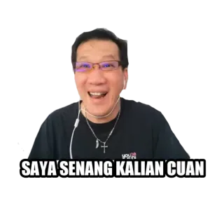 😊 SAYA SENANG KALIAN CUAN man, smiling, glasses, necklace telegram sticker