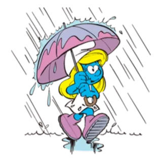 🌦 Smurfette smurf, smurfette, desenho animado, guarda-chuva, chuva, tempo, fofo, azul telegram sticker