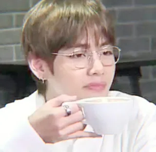 🤡 V person, man, coffee, drinking, glasses, kpop telegram sticker
