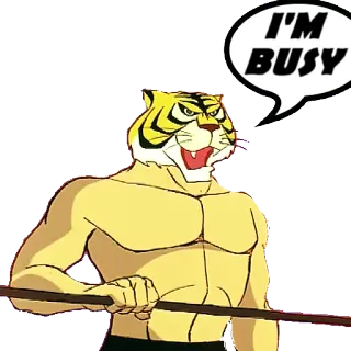 😕 I'M BUSY tygrys, kreskówka, zajęty, antropomorficzny, zwierzę, wyraz, humor telegram sticker