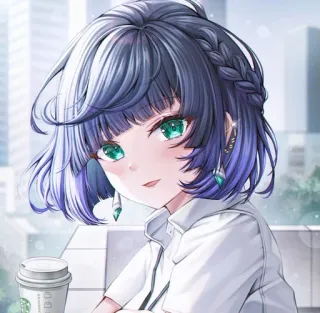 🧿 gái anime, dễ thương, chân dung, tóc xanh, mắt xanh lá cây, xinh đẹp, hình minh họa telegram sticker