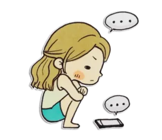 😞 Mädchen, traurig, Schmollmund, Handy, verärgert, Cartoon whatsapp sticker