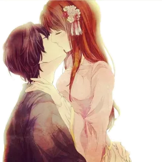 ❤ baiser, couple, romance, animé, amour, affection telegram sticker