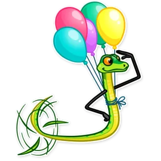 👉 cobra, balão, desenho animado, animal, festa telegram sticker