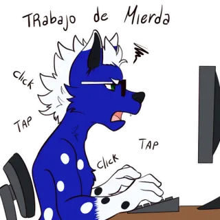 ☹️ Trabajo de Mierda Desenho animado, Escritório, Computador, Trabalho, Frustração, Palavrão, Cachorro whatsapp sticker