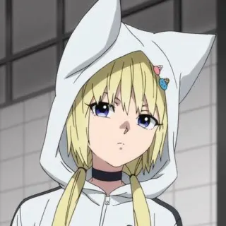 🐱 anime girl, cat ears, hoodie, blonde hair, cute, manga whatsapp sticker