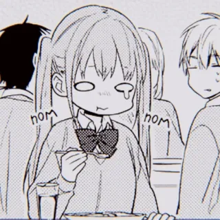 🎶 nom nom 动漫, 吃东西, 校服, 可爱, 漫画 whatsapp sticker
