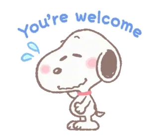 💦 Snoopy You're welcome 卡通, 狗, 花生漫画, 可爱, 友善 whatsapp sticker
